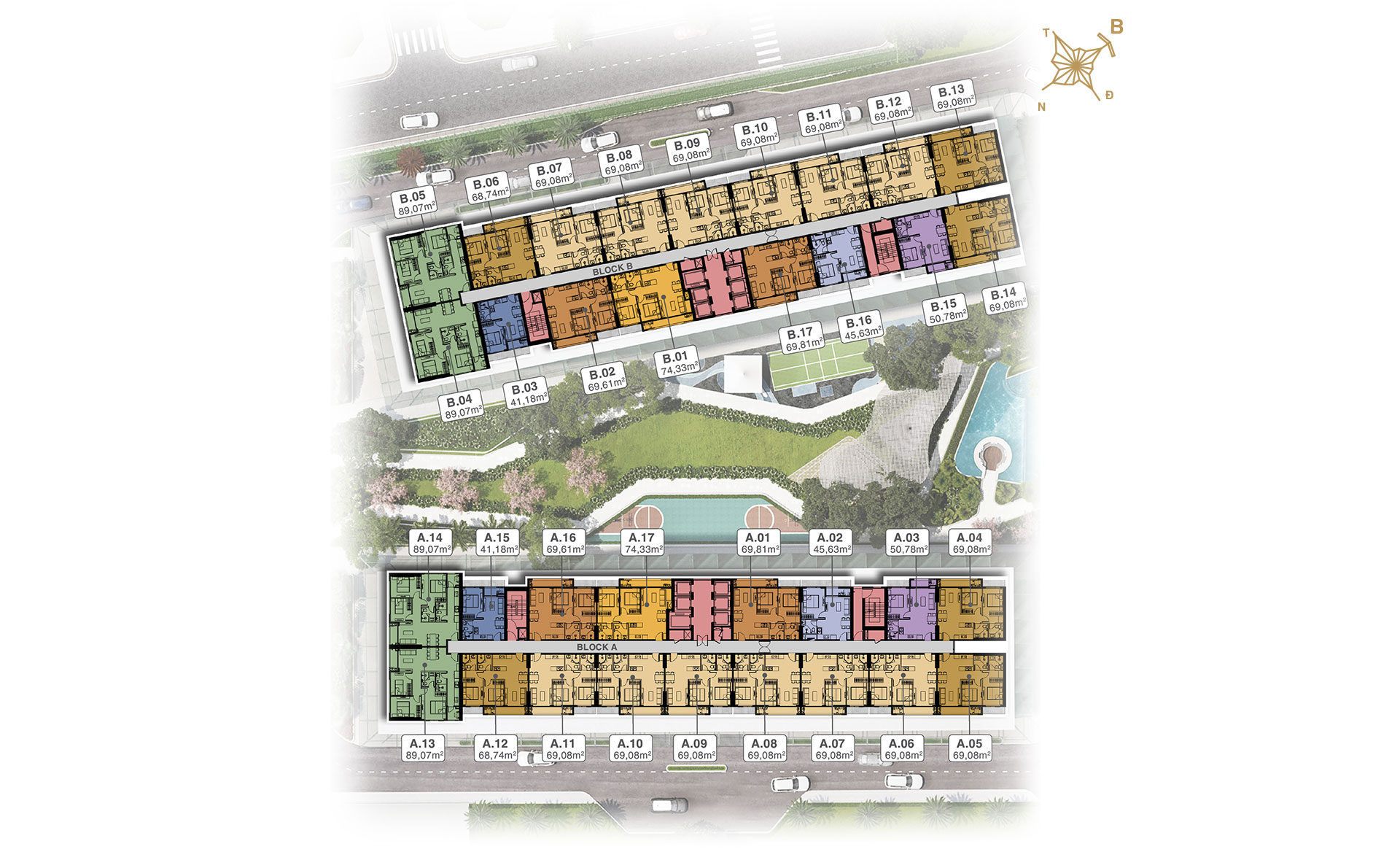 Mặt bằng tầng điển hình Block A và B dự án Lavita Thuận An