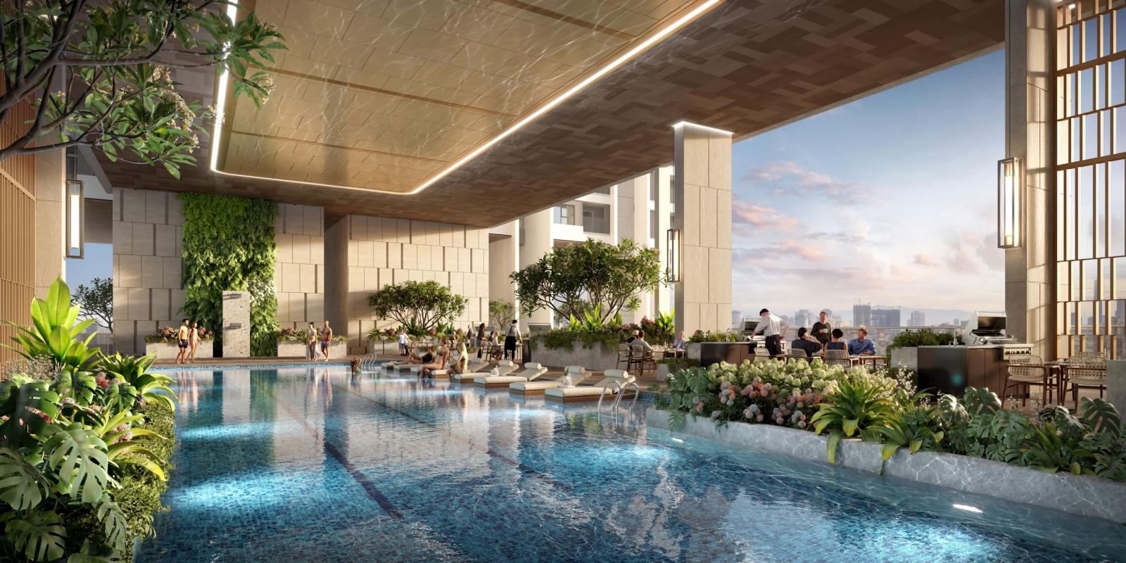 Không gian nghỉ dưỡng đẳng cấp được bố trí tại tầng 20 của dự án Astral City Bình Dương