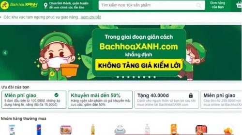 Ảnh chụp màn hình trang web bán hàng online của Bách Hóa Xanh.