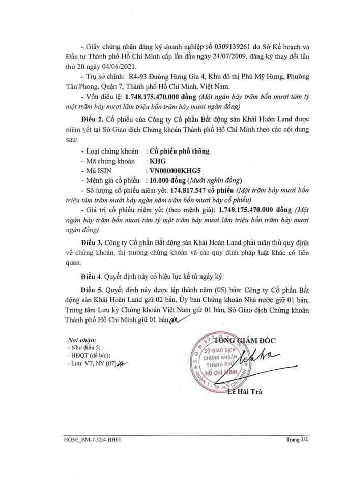 KHẢI HOÀN LAND CHÍNH THỨC NIÊM YẾT TẠI SỞ GIAO DỊCH CHỨNG KHOÁN TP. HỒ CHÍ MINH