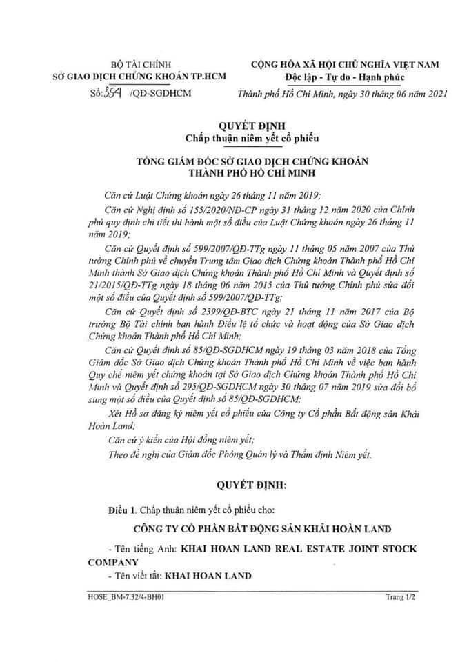 KHẢI HOÀN LAND CHÍNH THỨC NIÊM YẾT TẠI SỞ GIAO DỊCH CHỨNG KHOÁN TP. HỒ CHÍ MINH