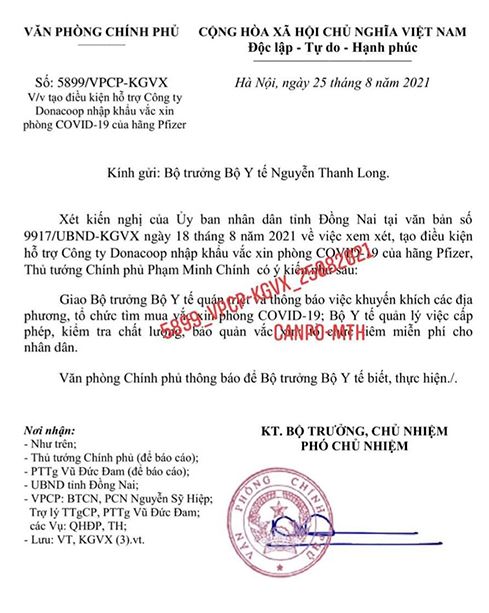 Donacoop sẽ nhập khẩu 15 triệu liều vaccine Pfizer