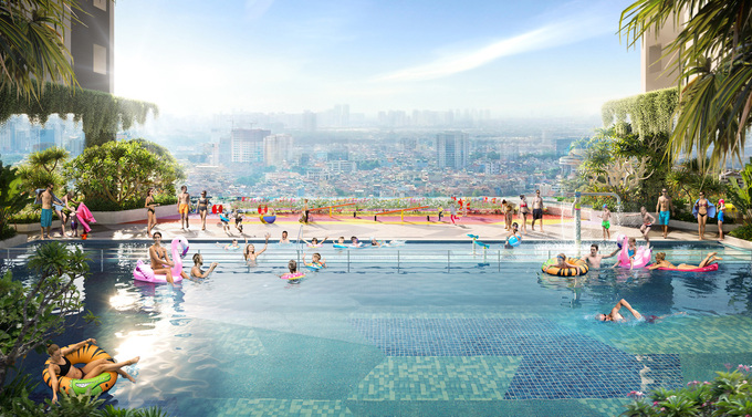 Hồ bơi sky pool tại tầng 5 của dự án Moonlight Centre Point mang lại nhiều trải nghiệm mới lạ cho cư dân