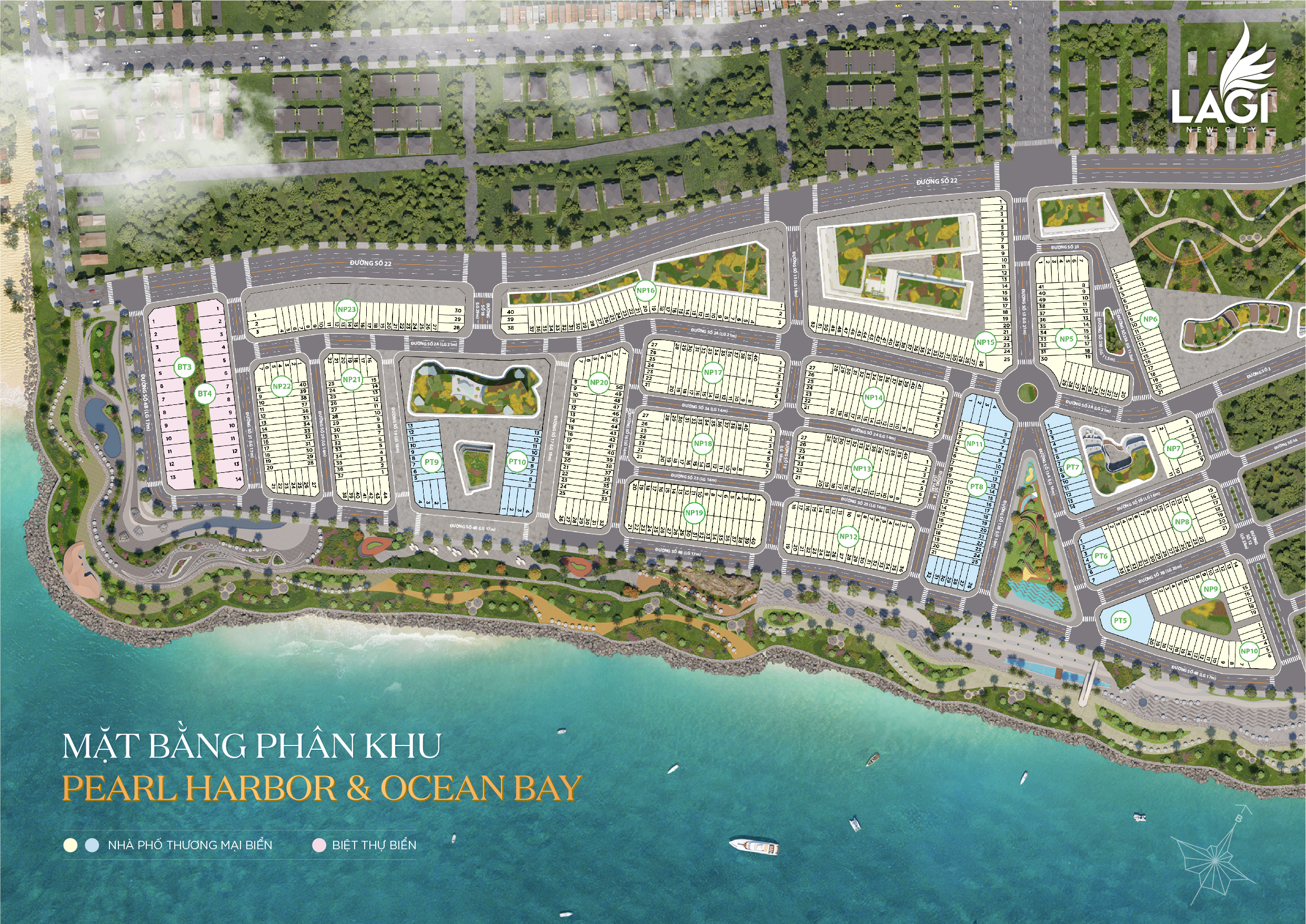 Mặt Bằng Phân khu chi tiết Pearl Habbor & Ocean Bay Lagi New City