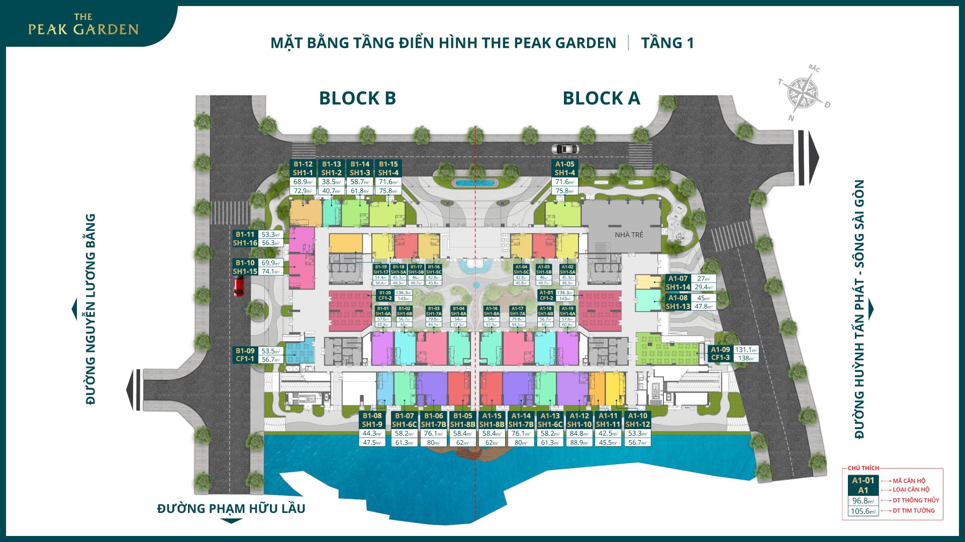 Mặt bằng tầng 1 dự án The Peak Garden