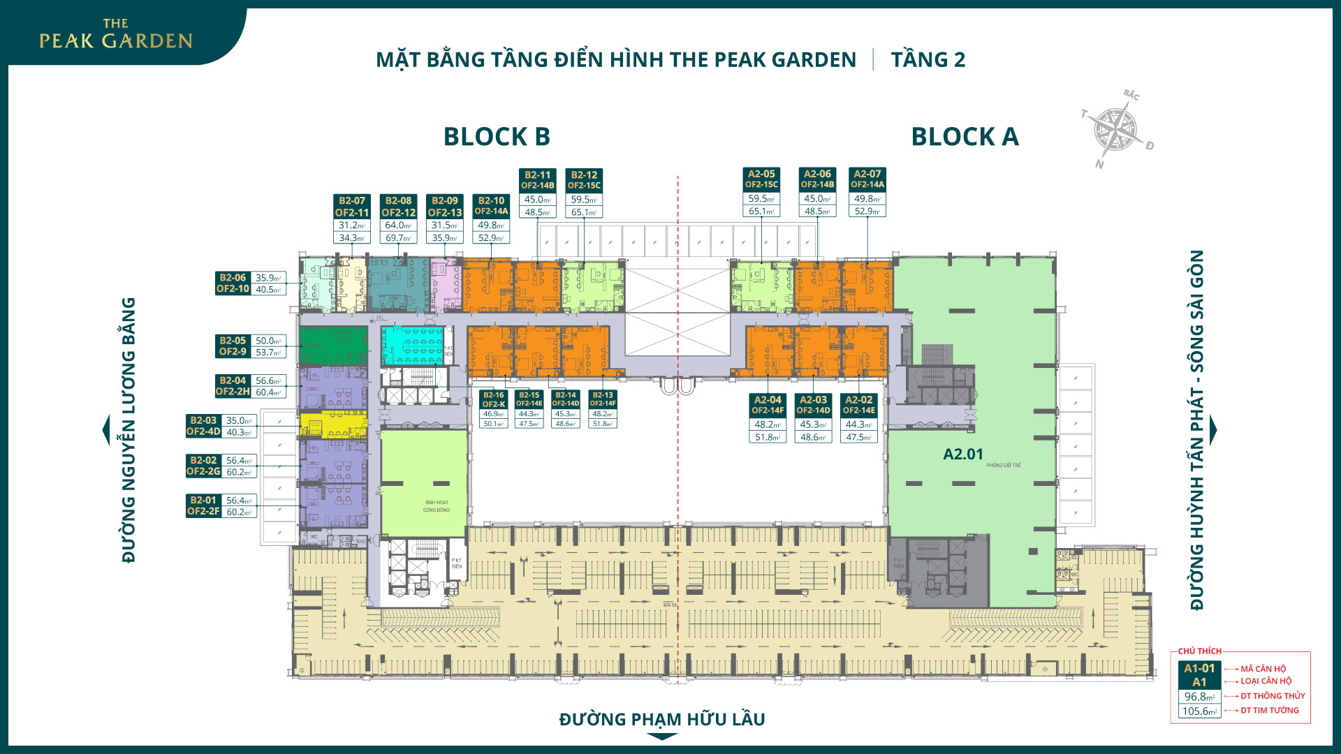 Mặt bằng tầng 2 dự án The Peak Garden