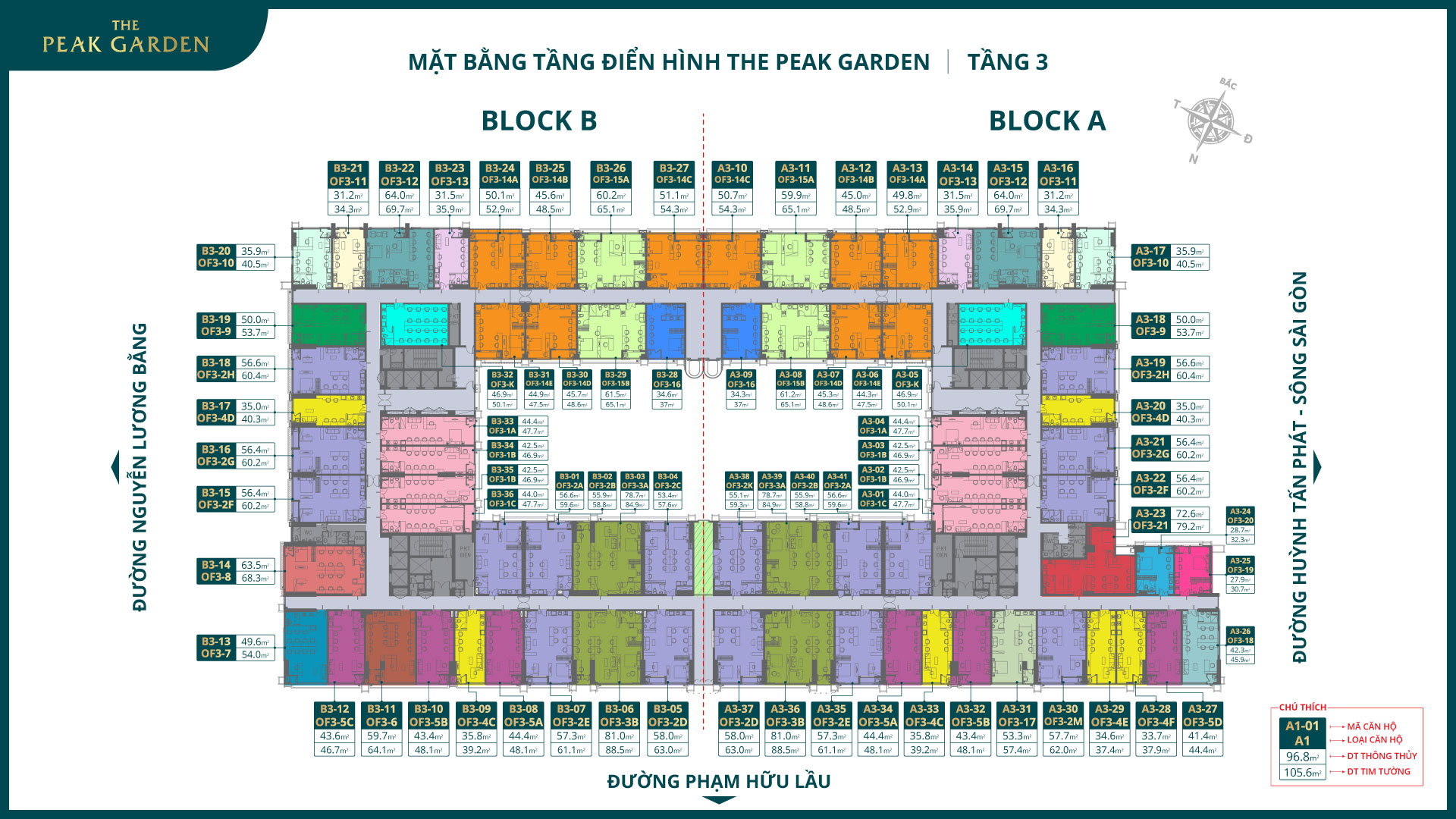 Mặt bằng tầng 3 dự án The Peak Garden