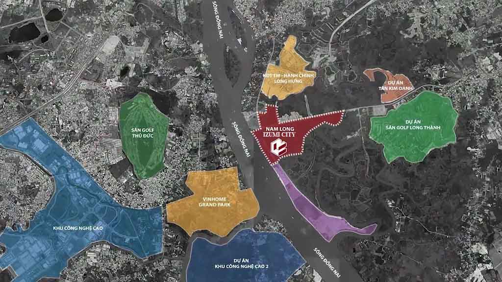 Vị trí dự án Izumi City Nam Long liền kề khu đô thị Aqua City