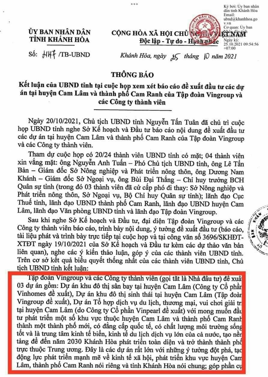 Vingroup bất ngờ đề xuất đầu tư vào dự án 2608 ha Cam Lâm Nha Trang