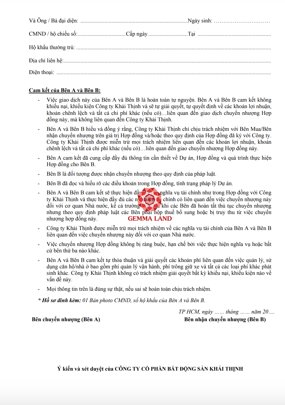 Gemma Land - Giấy chuyển nhượng dự án Q7 SaiGon Riverside