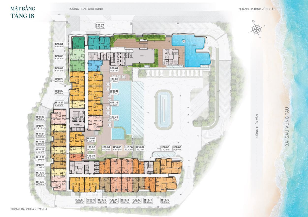 Mặt bằng chi tiết căn hộ nghỉ dưỡng FiveSeasons Homes - Tầng 18