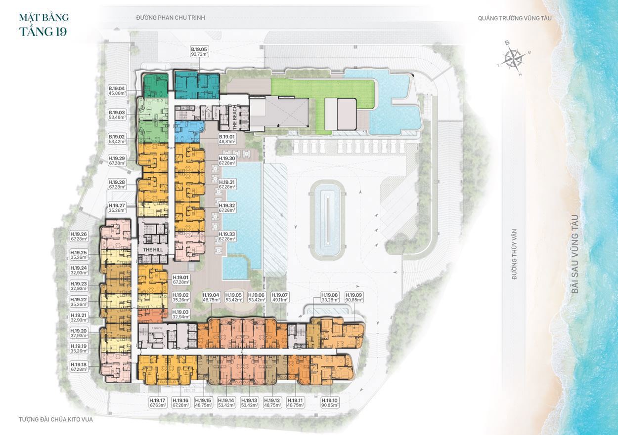 Mặt bằng chi tiết căn hộ nghỉ dưỡng FiveSeasons Homes - Tầng 19