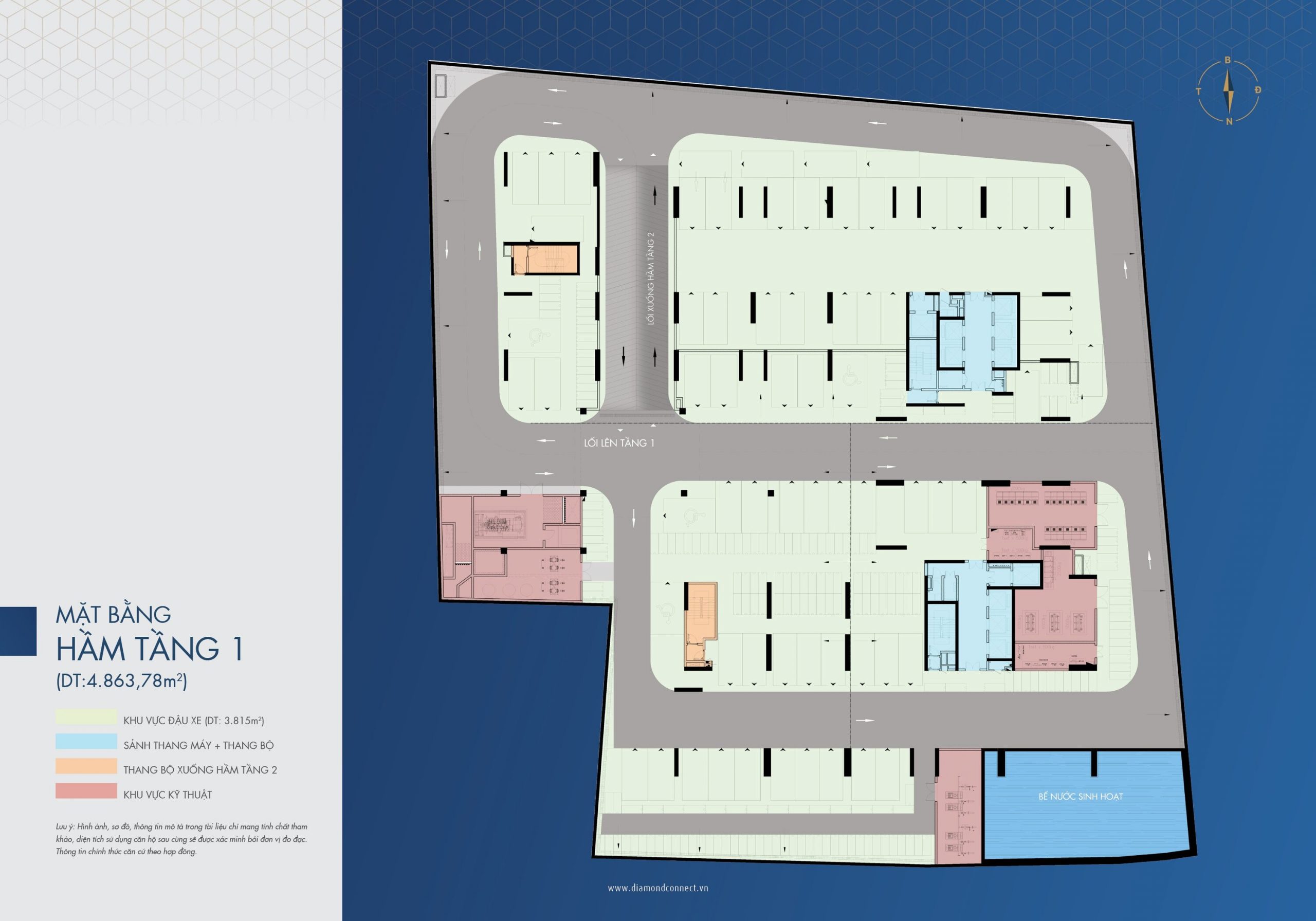 Mặt Bằng Diamond Connect Tầng hầm 1