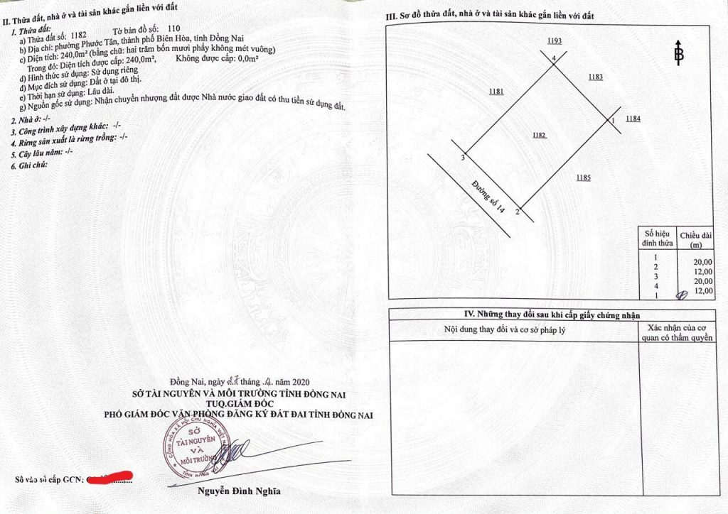 sổ biên hoà newcity mặt sau
