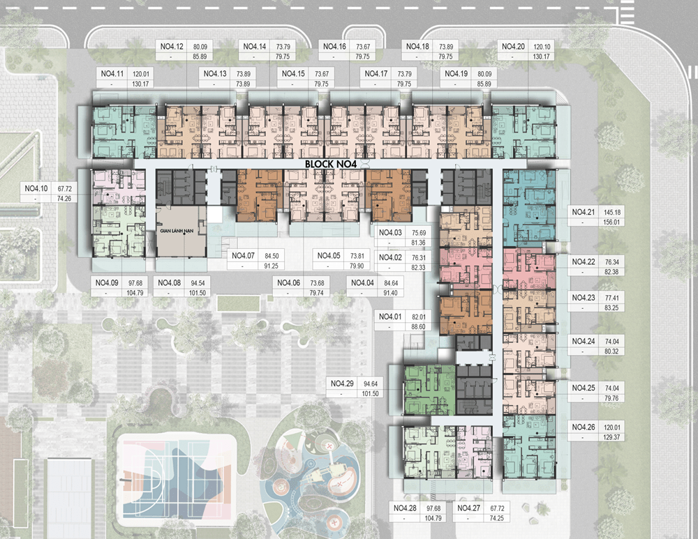 Mặt bằng Block NO4 – Tầng 13 và 22