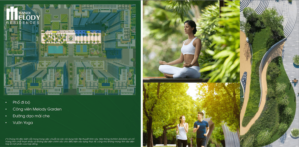 chung cư Hà Nội Melody Residences khu đi bộ và yoga